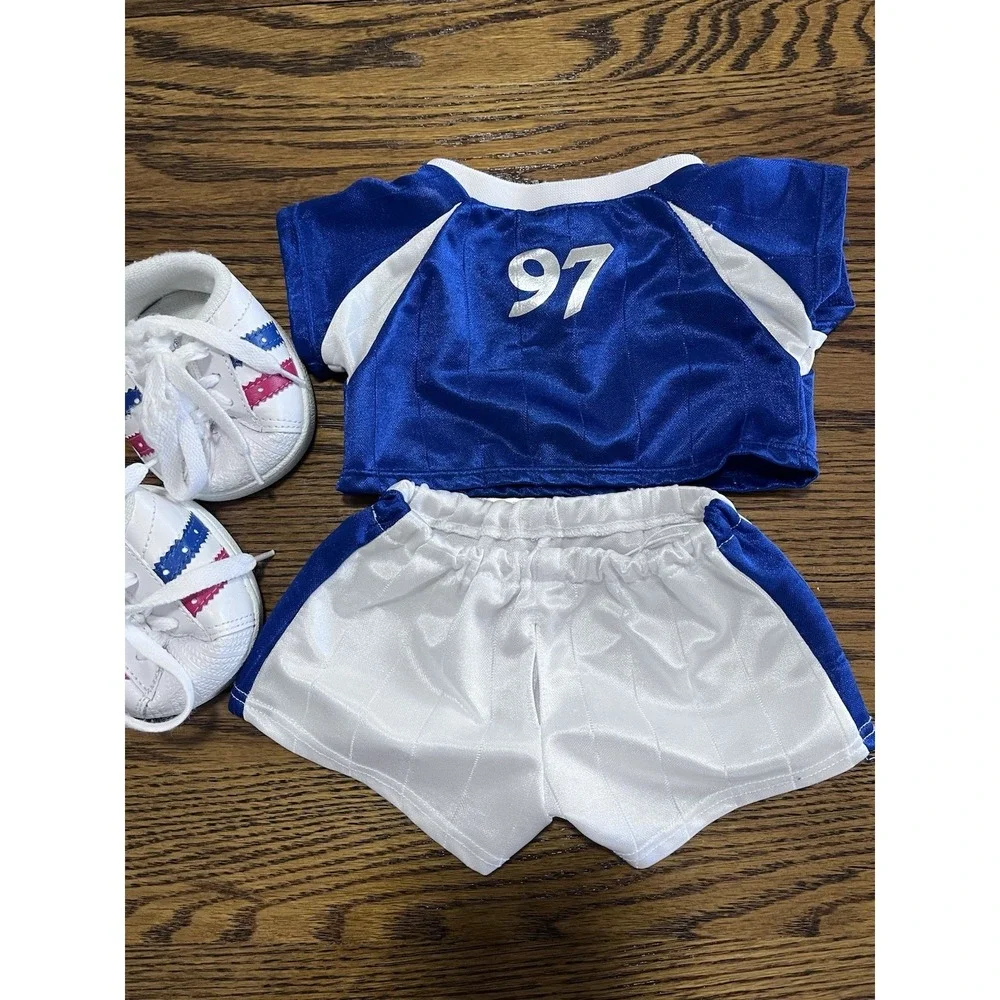 Build‎ A Bear USA Soccer Team Uniform  Sport Blue Shirt White Shorts Shoes
